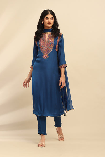 Aarke Ritu Kumar Blue Roshani Kurta With Pant And Dupatta indian designer wear online shopping melange singapore