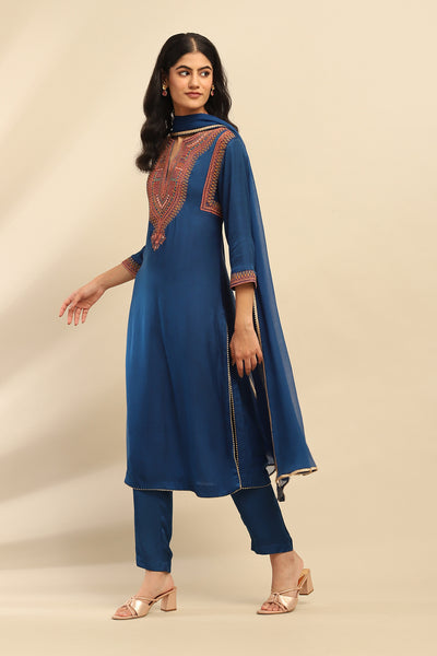 Aarke Ritu Kumar Blue Roshani Kurta With Pant And Dupatta indian designer wear online shopping melange singapore