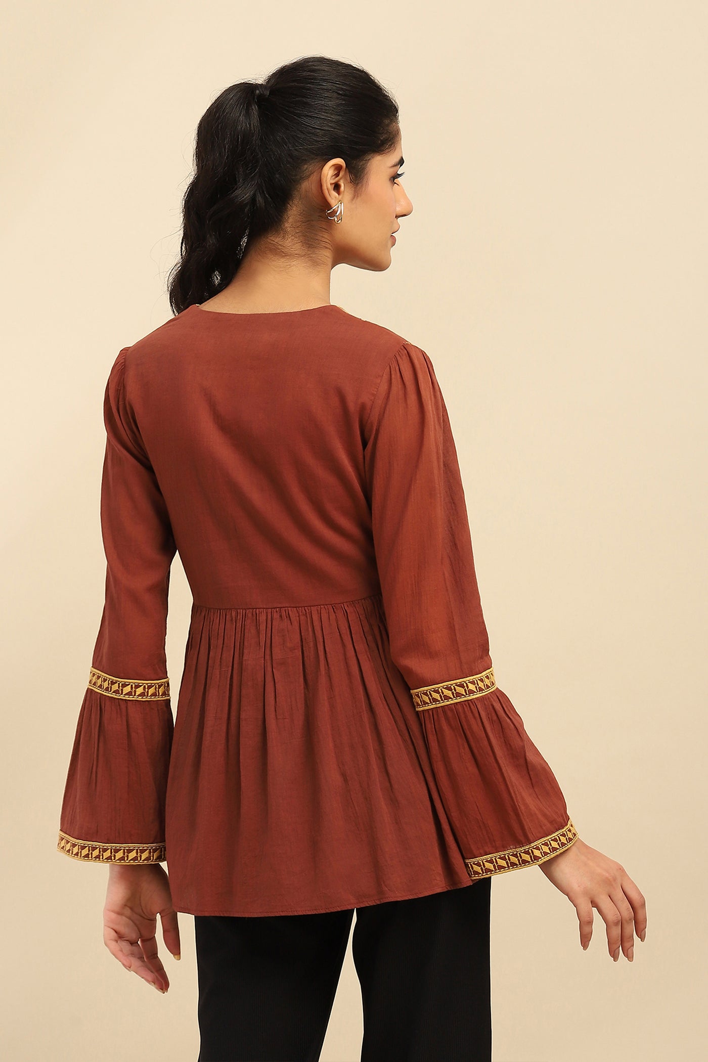 Aarke Ritu Kumar Brown Indira Kurti indian designer wear online shopping melange singapore