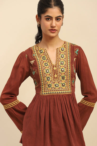 Aarke Ritu Kumar Brown Indira Kurti indian designer wear online shopping melange singapore