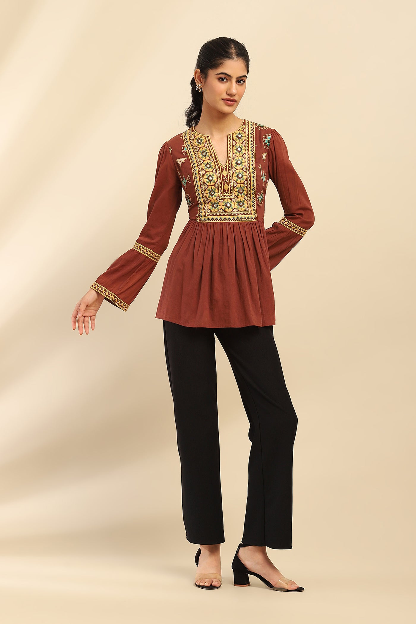 Aarke Ritu Kumar Brown Indira Kurti indian designer wear online shopping melange singapore