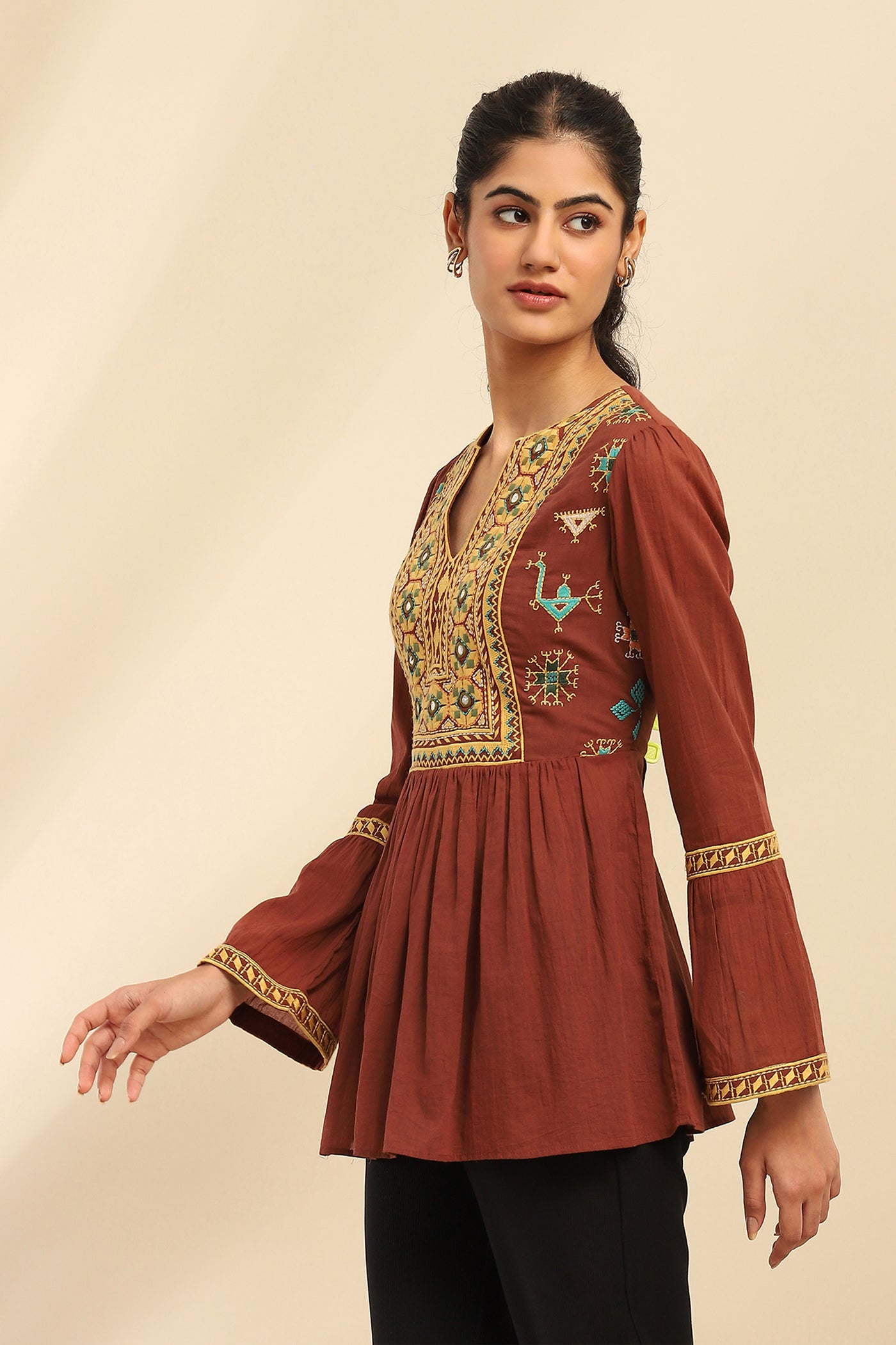 Aarke Ritu Kumar Brown Indira Kurti indian designer wear online shopping melange singapore