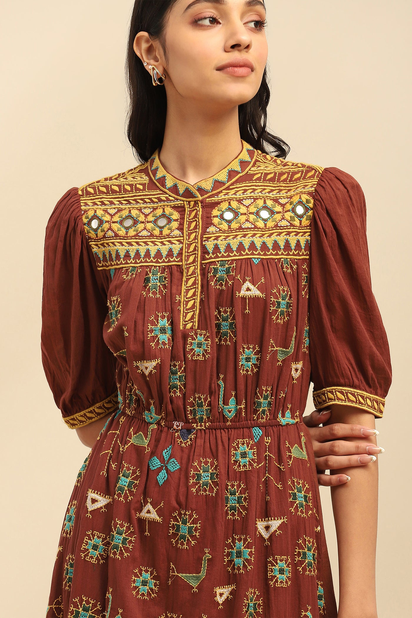 Aarke Ritu Kumar Brown Indira Midi Dress indian designer wear online shopping melange singapore