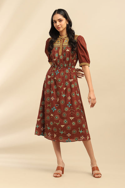 Aarke Ritu Kumar Brown Indira Midi Dress indian designer wear online shopping melange singapore