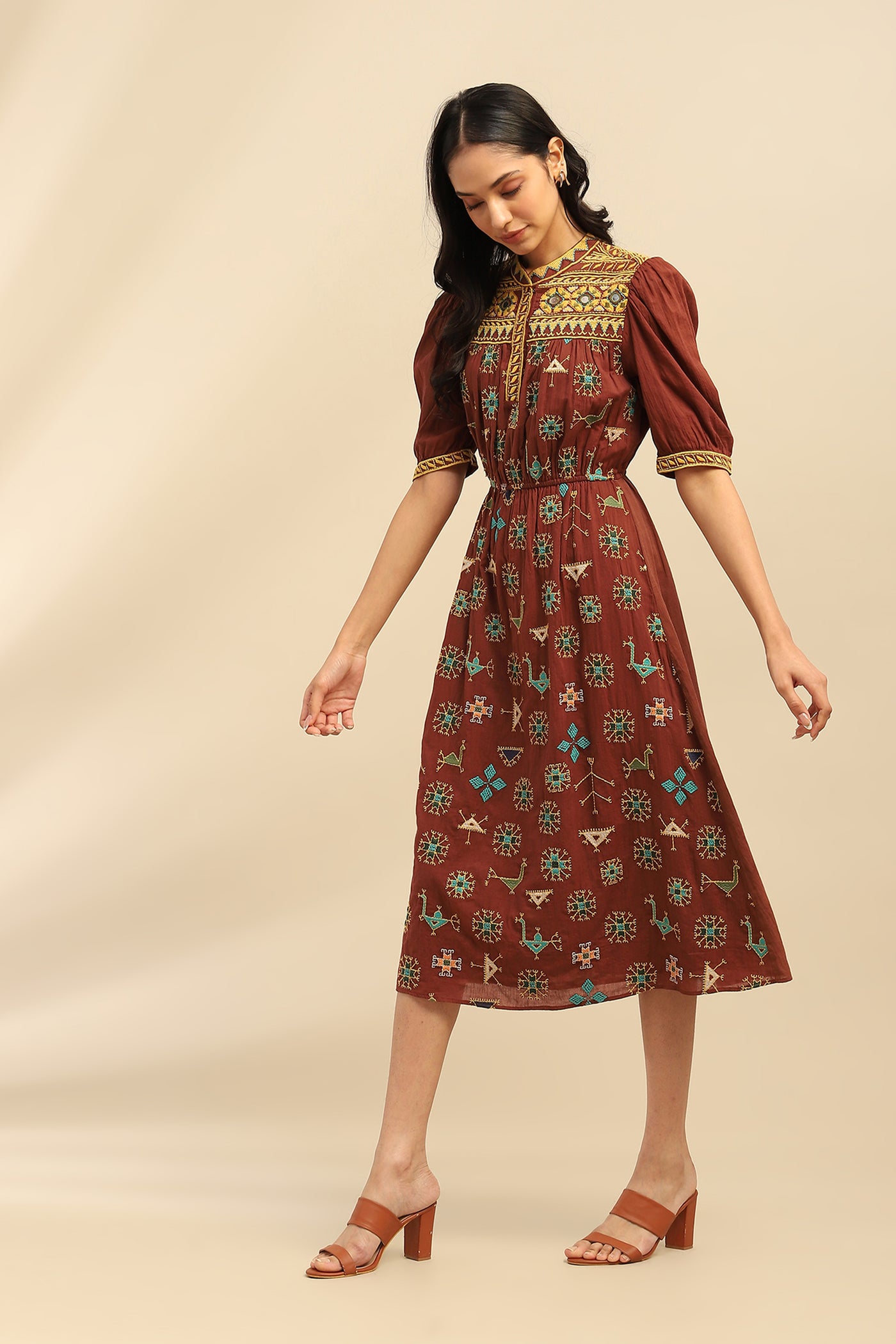 Aarke Ritu Kumar Brown Indira Midi Dress indian designer wear online shopping melange singapore