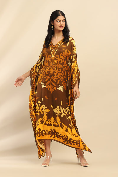 Aarke Ritu Kumar Brown Maple Kaftan Dress indian designer wear online shopping melange singapore