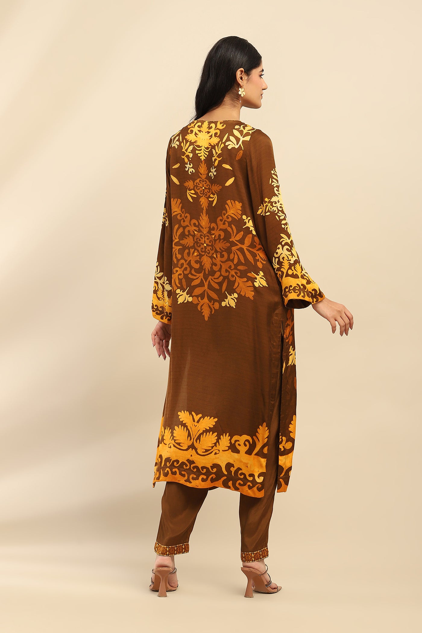 Aarke Ritu Kumar Brown Maple Kurta With Pant And Dupatta indian designer wear online shopping melange singapore