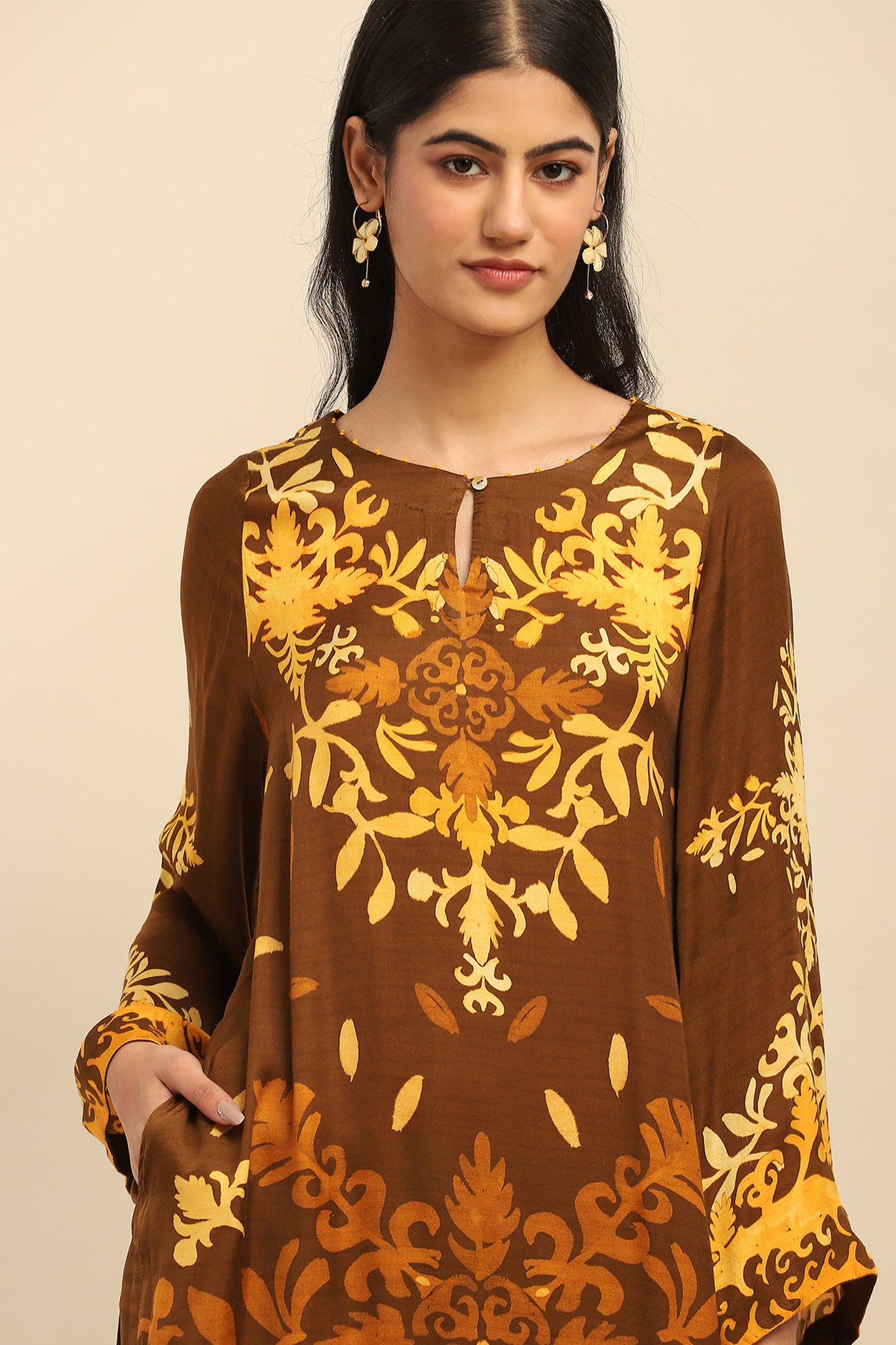 Aarke Ritu Kumar Brown Maple Kurta With Pant And Dupatta indian designer wear online shopping melange singapore