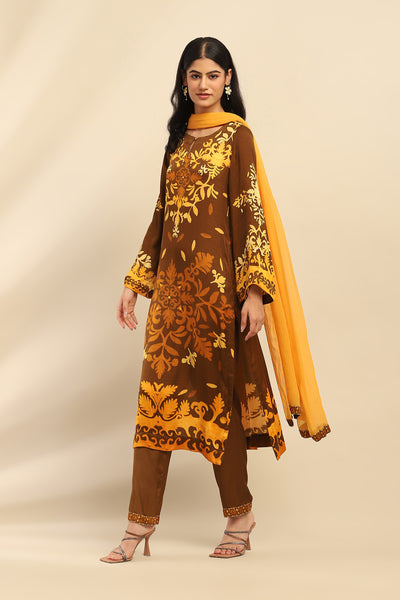 Aarke Ritu Kumar Brown Maple Kurta With Pant And Dupatta indian designer wear online shopping melange singapore