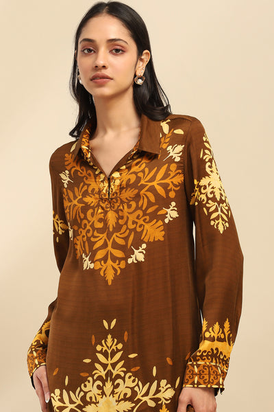 Aarke Ritu Kumar Brown Maple Kurti With Pant Co-ord Set indian designer wear online shopping melange singapore