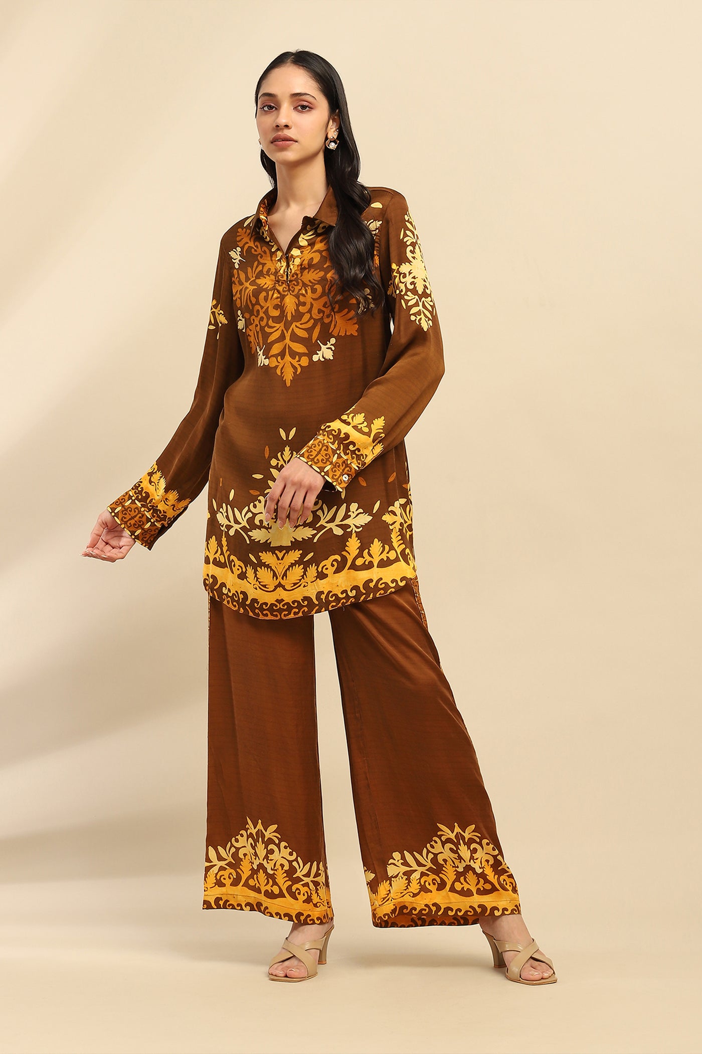 Aarke Ritu Kumar Brown Maple Kurti With Pant Co-ord Set indian designer wear online shopping melange singapore