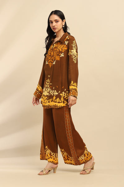 Aarke Ritu Kumar Brown Maple Kurti With Pant Co-ord Set indian designer wear online shopping melange singapore