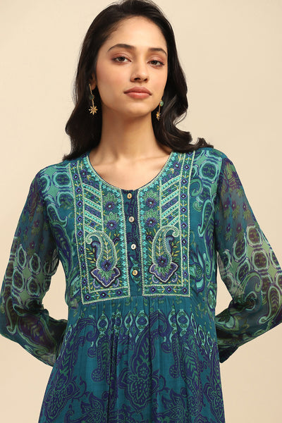 Aarke Ritu Kumar Denim Blue Cashmere Kurta With Pant And Dupatta indian designer wear online shopping melange singapore