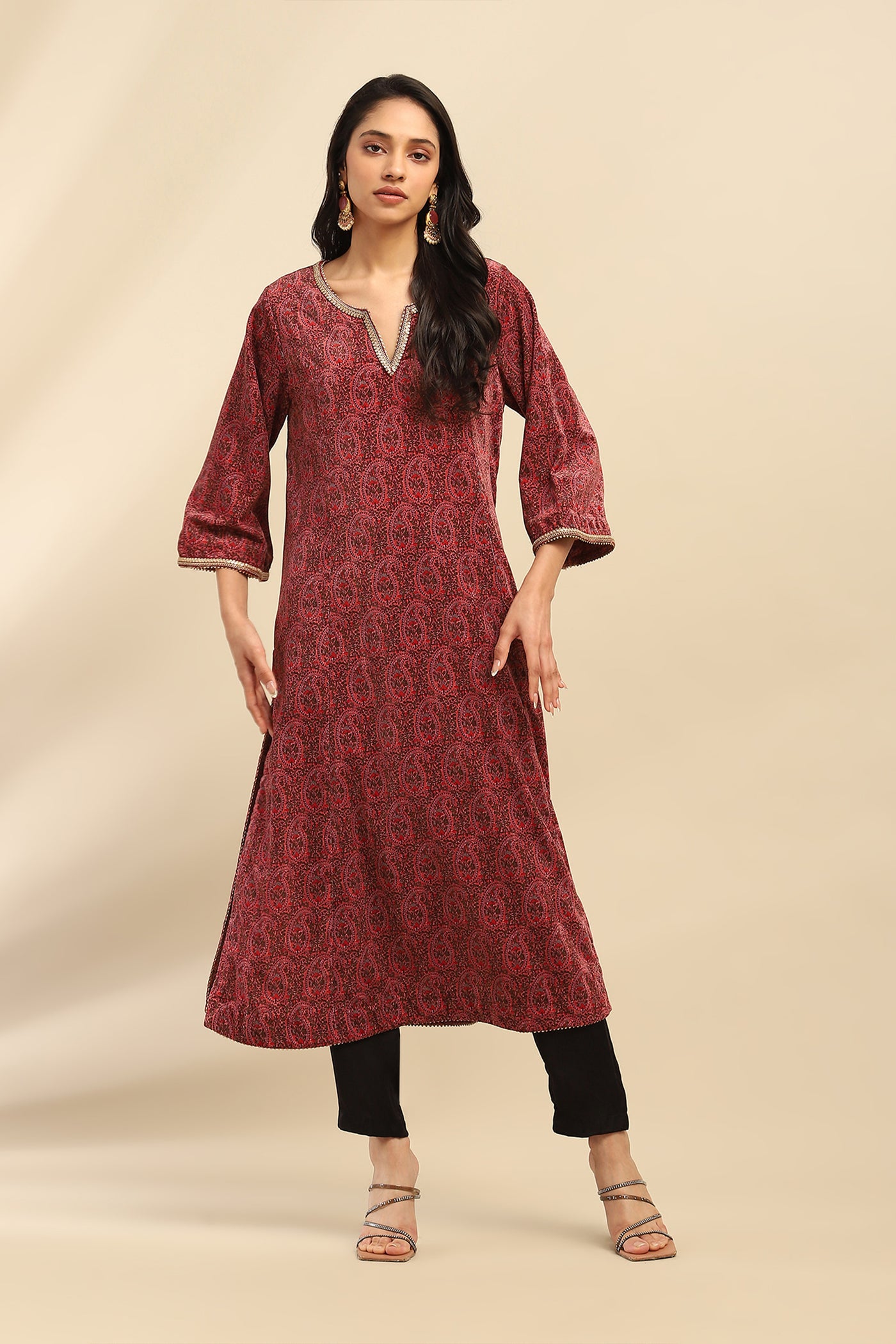 Aarke Ritu Kumar Dusky Pink Kirani Velvet Kurta indian designer wear online shopping melange singapore