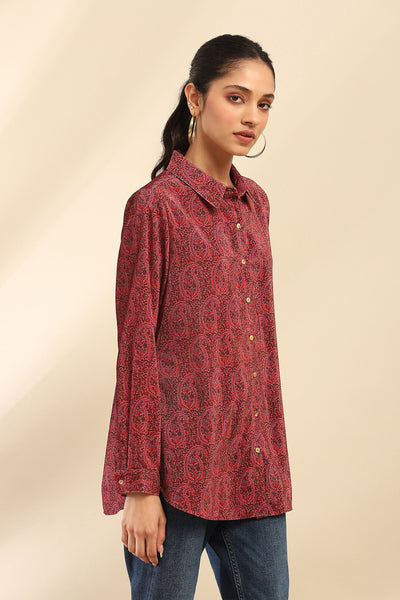 Aarke Ritu Kumar Dusky Pink Kirani Velvet Shirt indian designer wear online shopping melange singapore