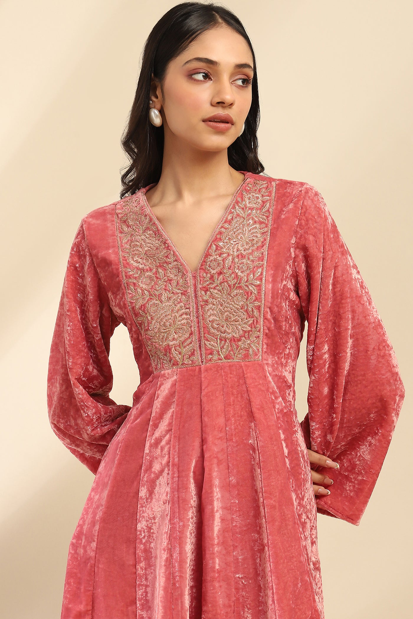 Aarke Ritu Kumar Dusky Pink Rania Velvet Dress indian designer wear online shopping melange singapore