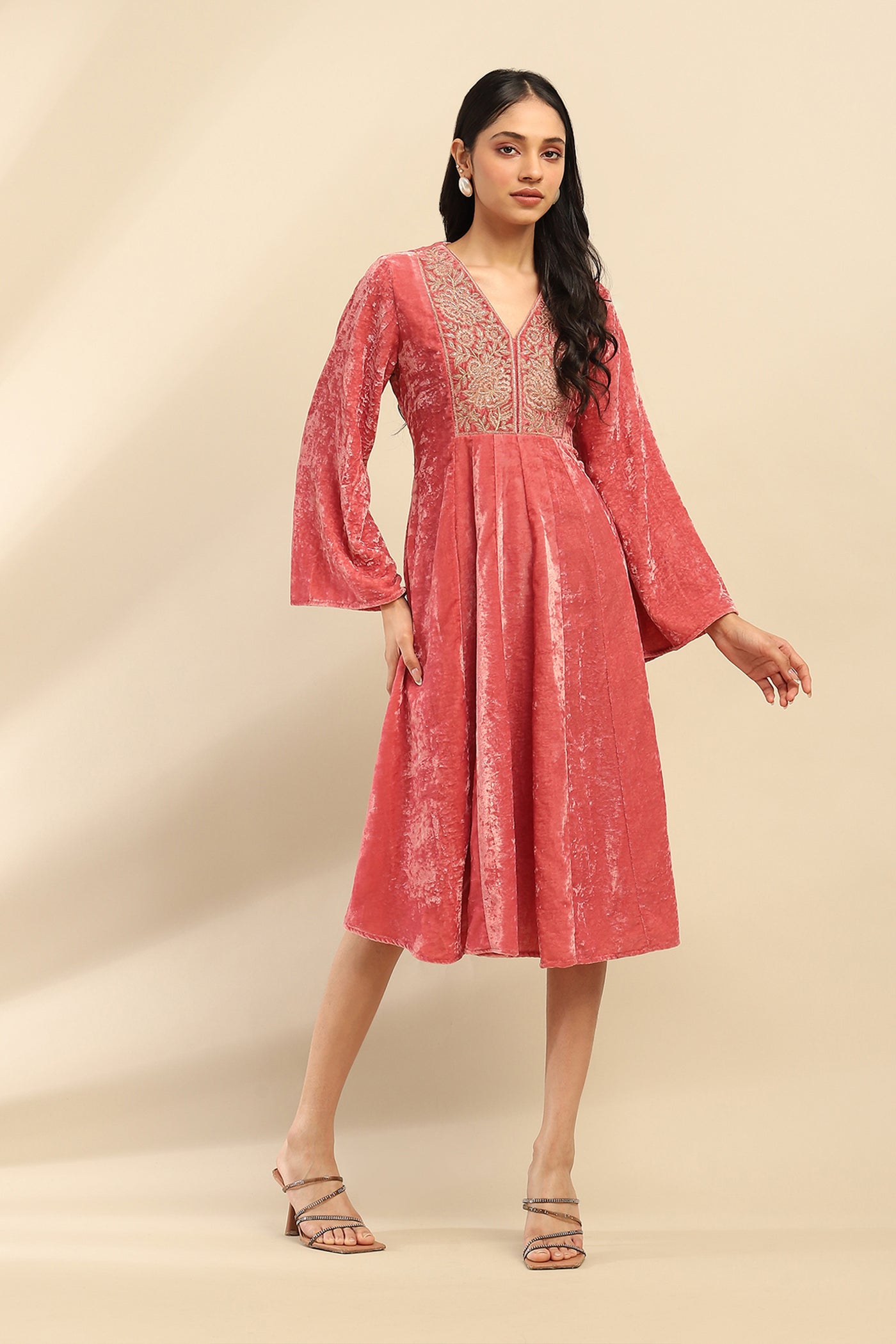 Aarke Ritu Kumar Dusky Pink Rania Velvet Dress indian designer wear online shopping melange singapore