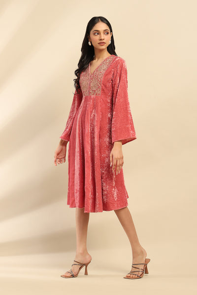 Aarke Ritu Kumar Dusky Pink Rania Velvet Dress indian designer wear online shopping melange singapore