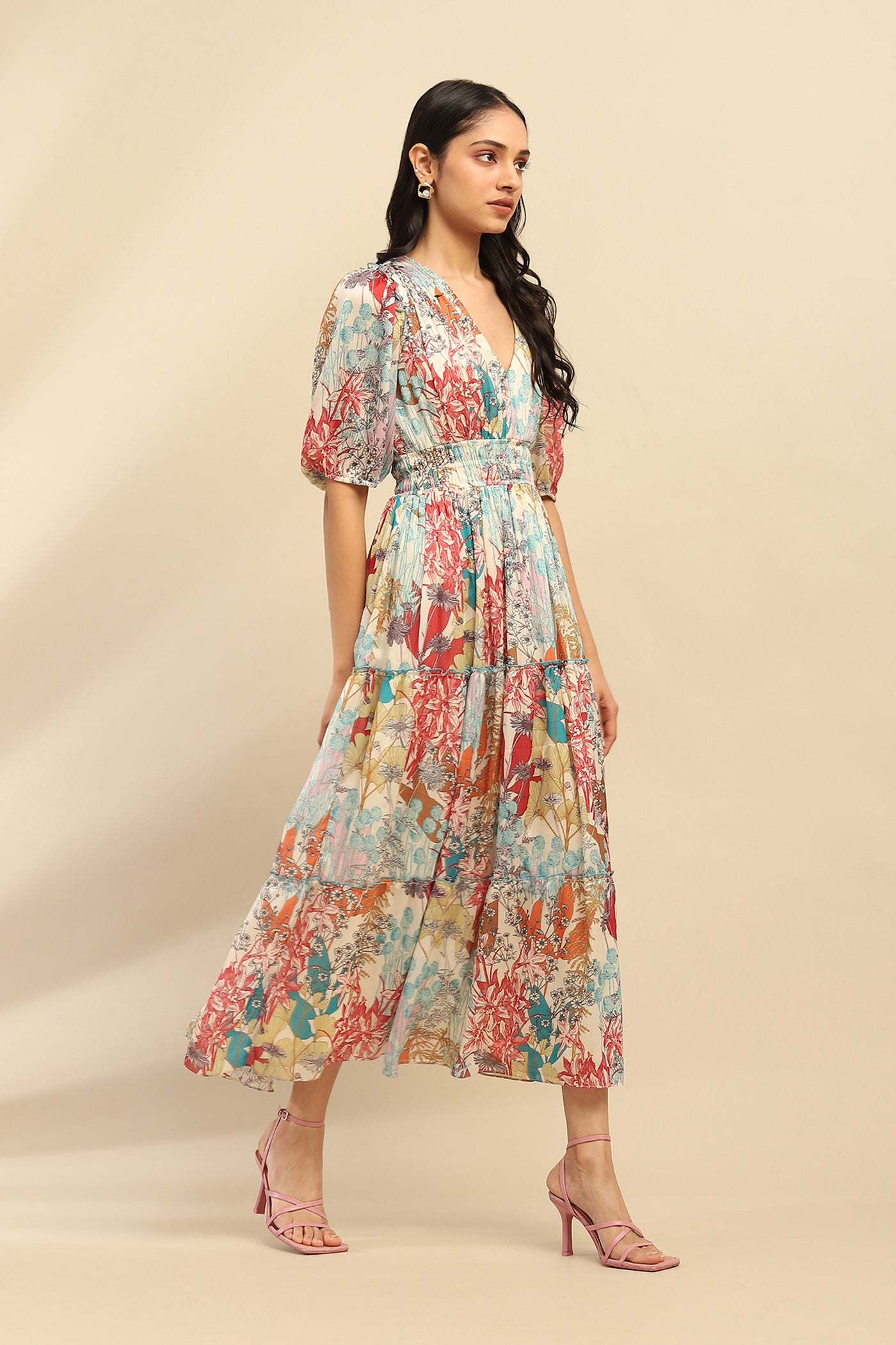 Aarke Ritu Kumar Ecru Irises Long Dress indian designer wear online shopping melange singapore