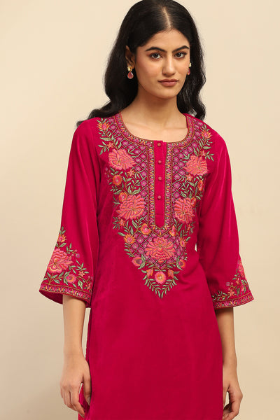 Aarke Ritu Kumar Fuchsia Rania Velvet Kurta With Salwar And Dupatta indian designer wear online shopping melange singapore