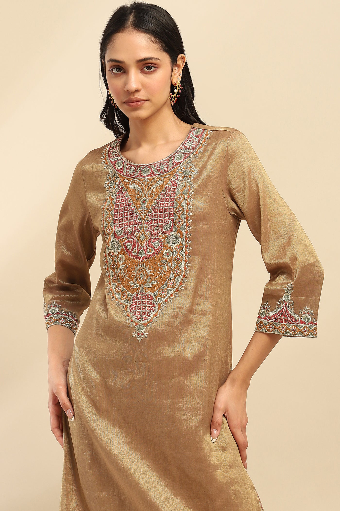 Aarke Ritu Kumar Golden Sitara Kurta With Salwar And Dupatta indian designer wear online shopping melange singapore