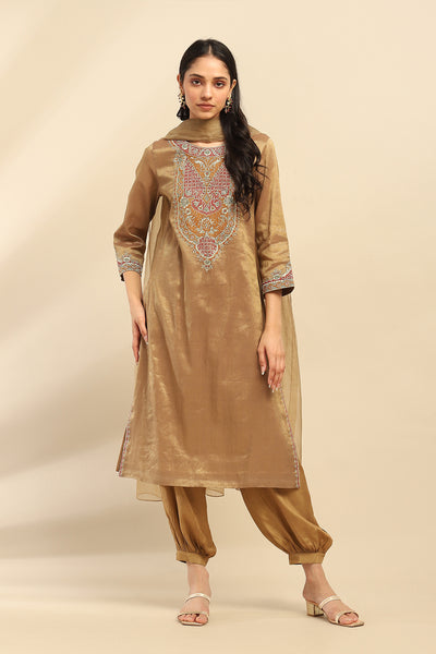 Aarke Ritu Kumar Golden Sitara Kurta With Salwar And Dupatta indian designer wear online shopping melange singapore