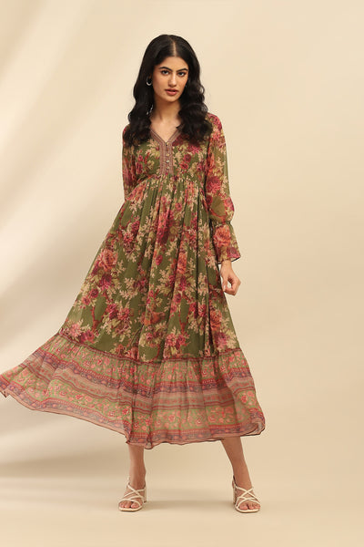 Aarke Ritu Kumar Green Amie Long Dress indian designer wear online shopping melange singapore
