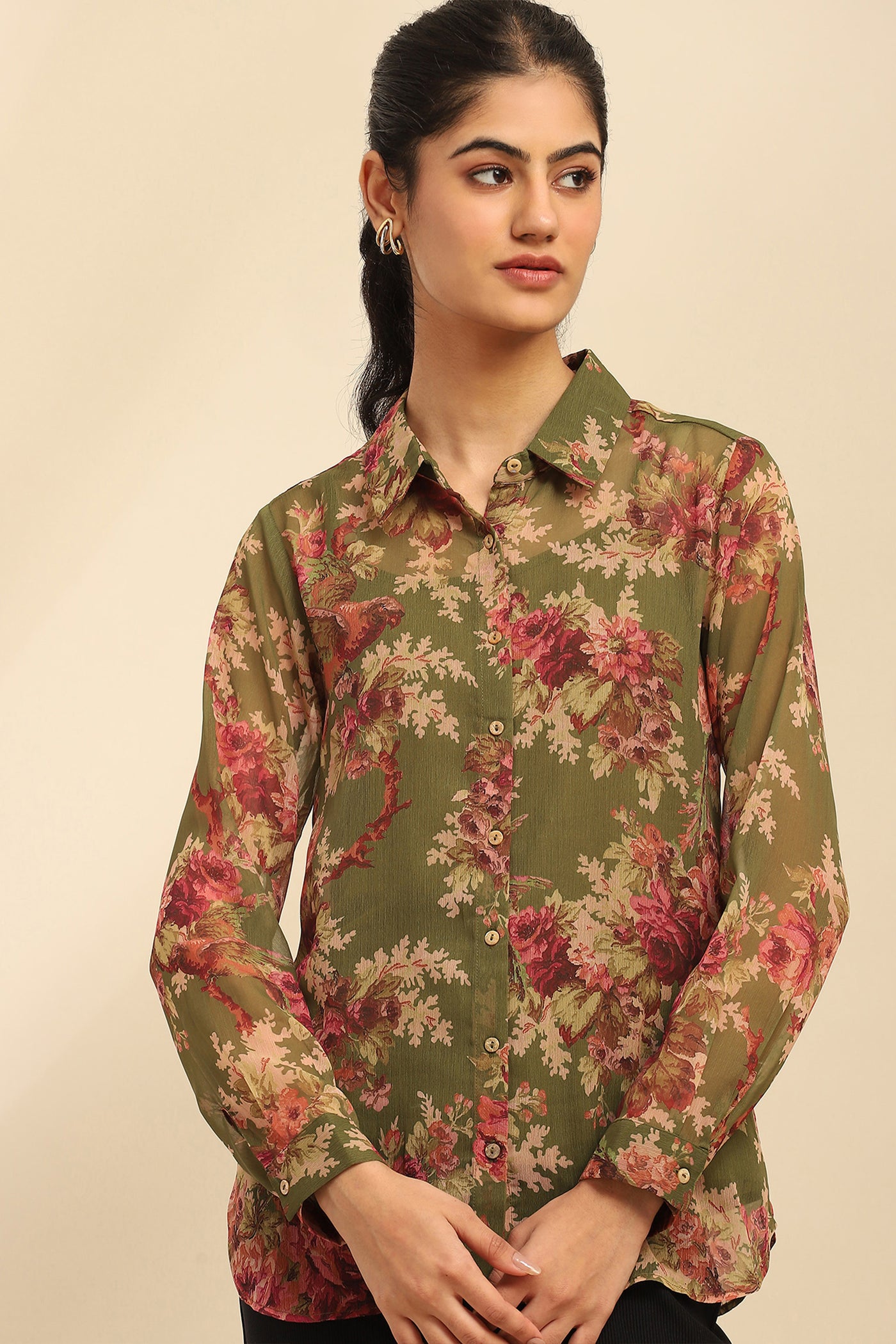 Aarke Ritu Kumar Green Amie Shirt With Camisole indian designer wear online shopping melange singapore