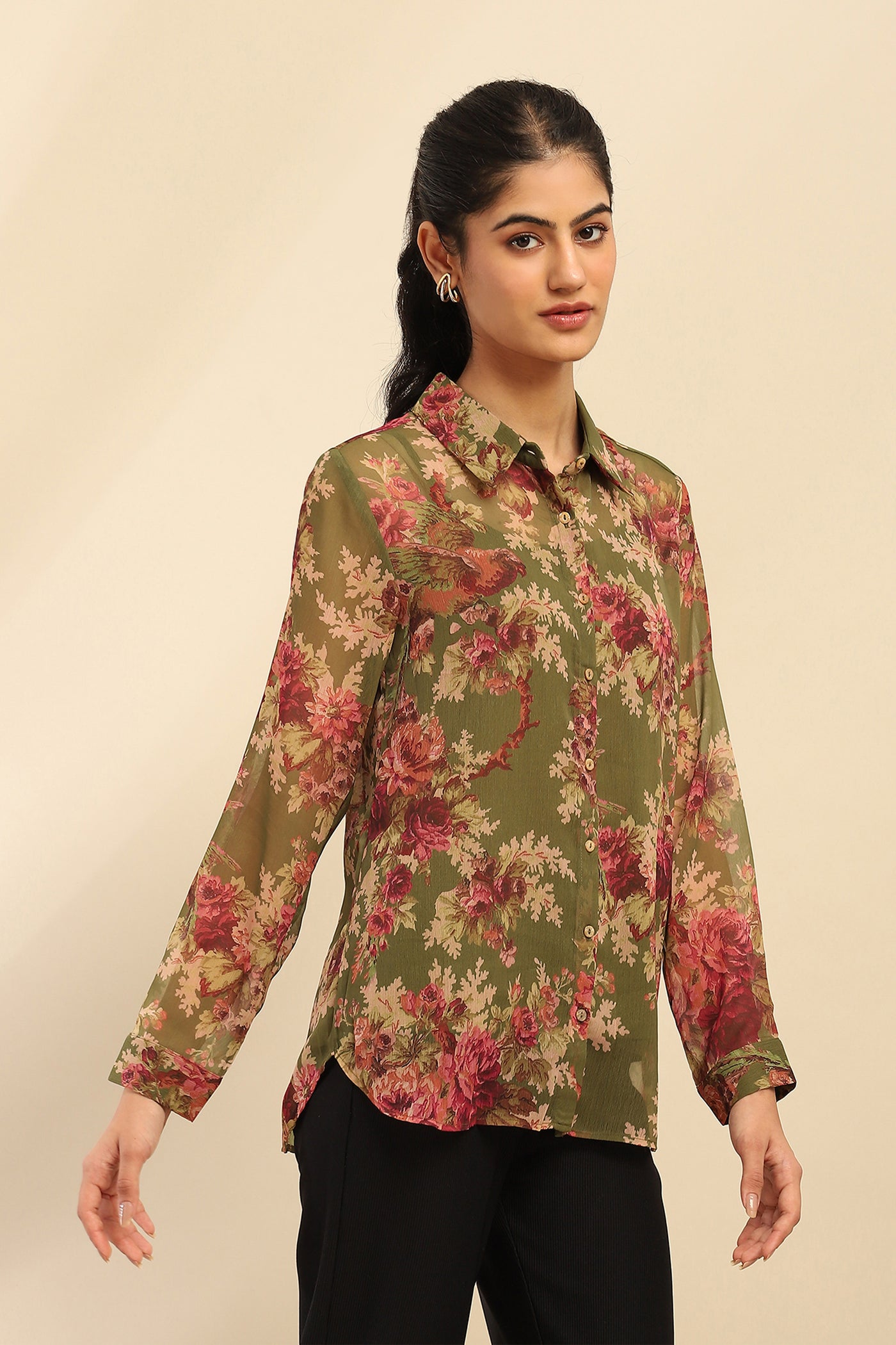 Aarke Ritu Kumar Green Amie Shirt With Camisole indian designer wear online shopping melange singapore