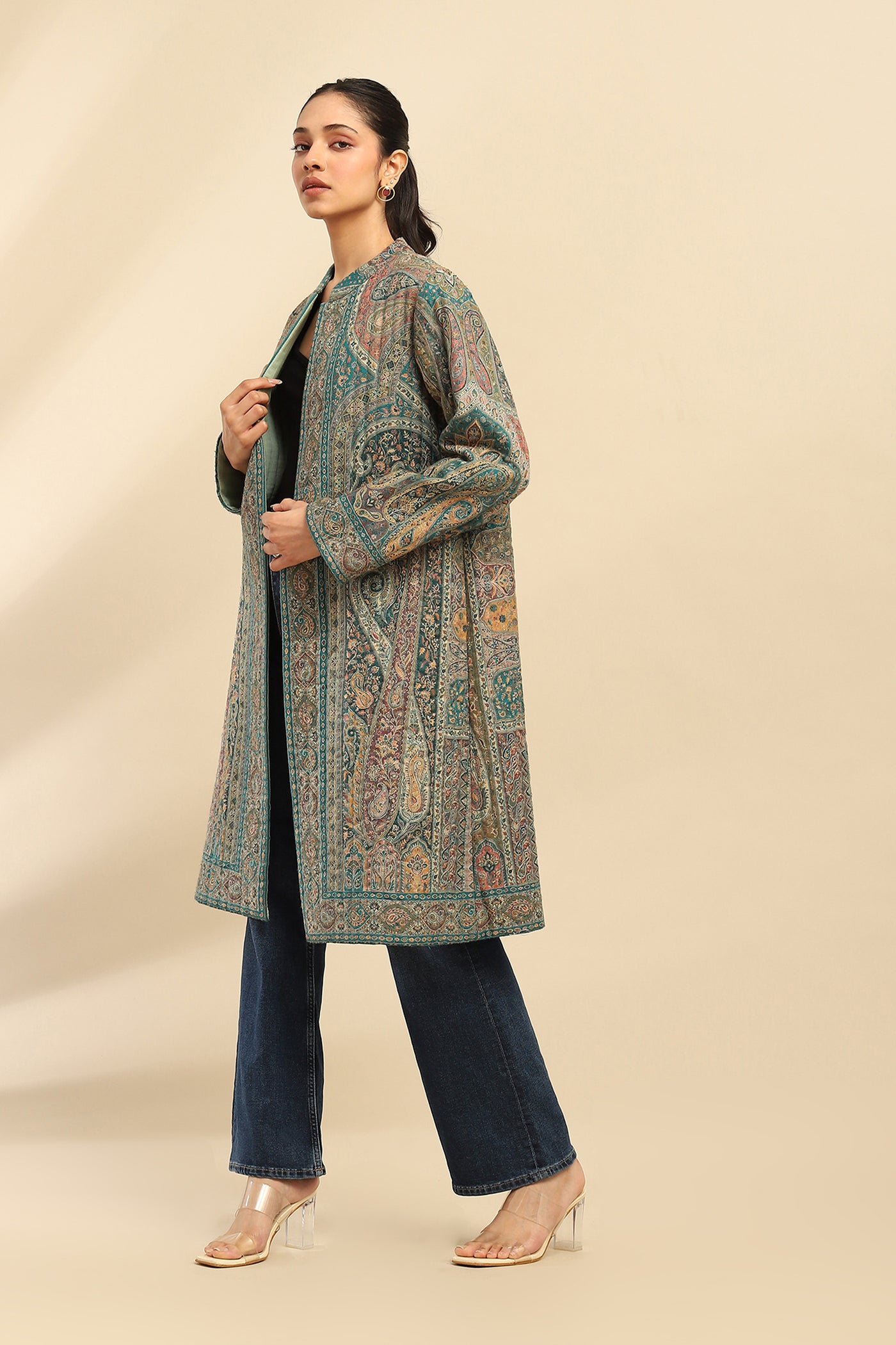 Aarke Ritu Kumar Green Asmaa Coat indian designer wear online shopping melange singapore