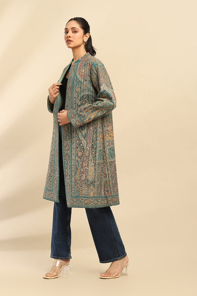 Aarke Ritu Kumar Green Asmaa Coat indian designer wear online shopping melange singapore