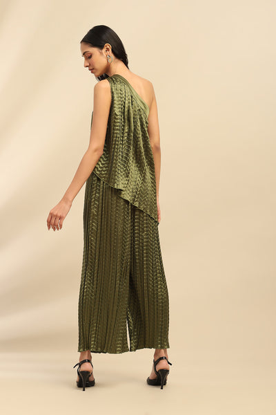 Aarke Ritu Kumar Green Delphia Solid Top With Palazzo Co-Ord Set indian designer wear online shopping melange singapore