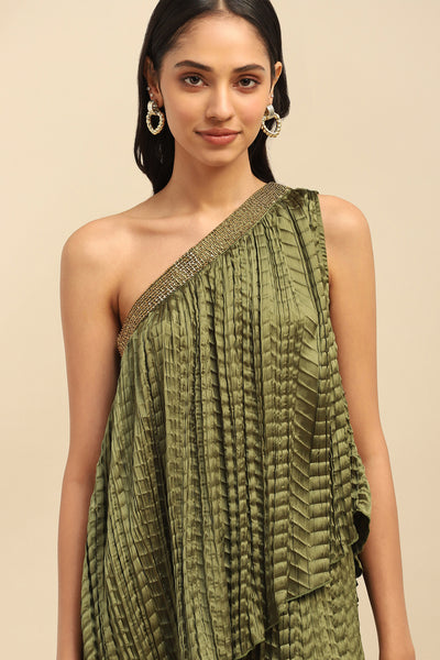 Aarke Ritu Kumar Green Delphia Solid Top With Palazzo Co-Ord Set indian designer wear online shopping melange singapore