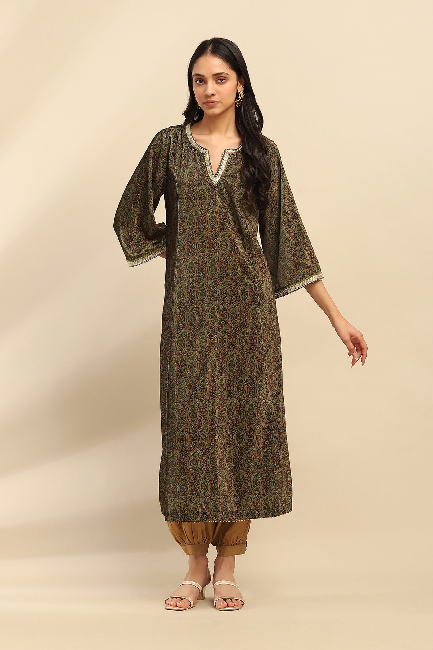 Aarke Ritu Kumar Green Kirani Velvet Kurta indian designer wear online shopping melange singapore