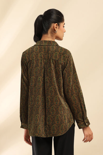 Aarke Ritu Kumar Green Kirani Velvet Shirt indian designer wear online shopping melange singapore