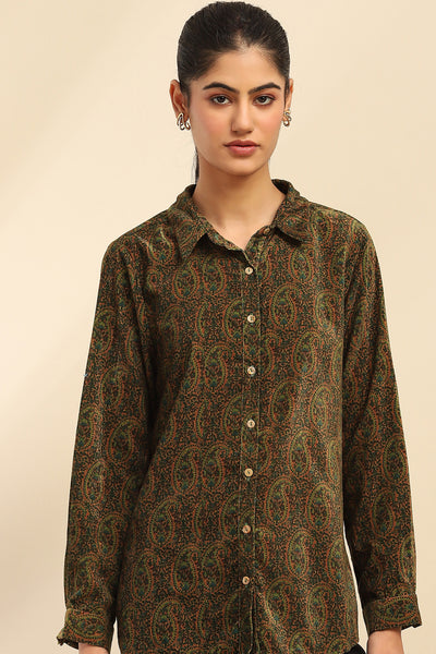 Aarke Ritu Kumar Green Kirani Velvet Shirt indian designer wear online shopping melange singapore