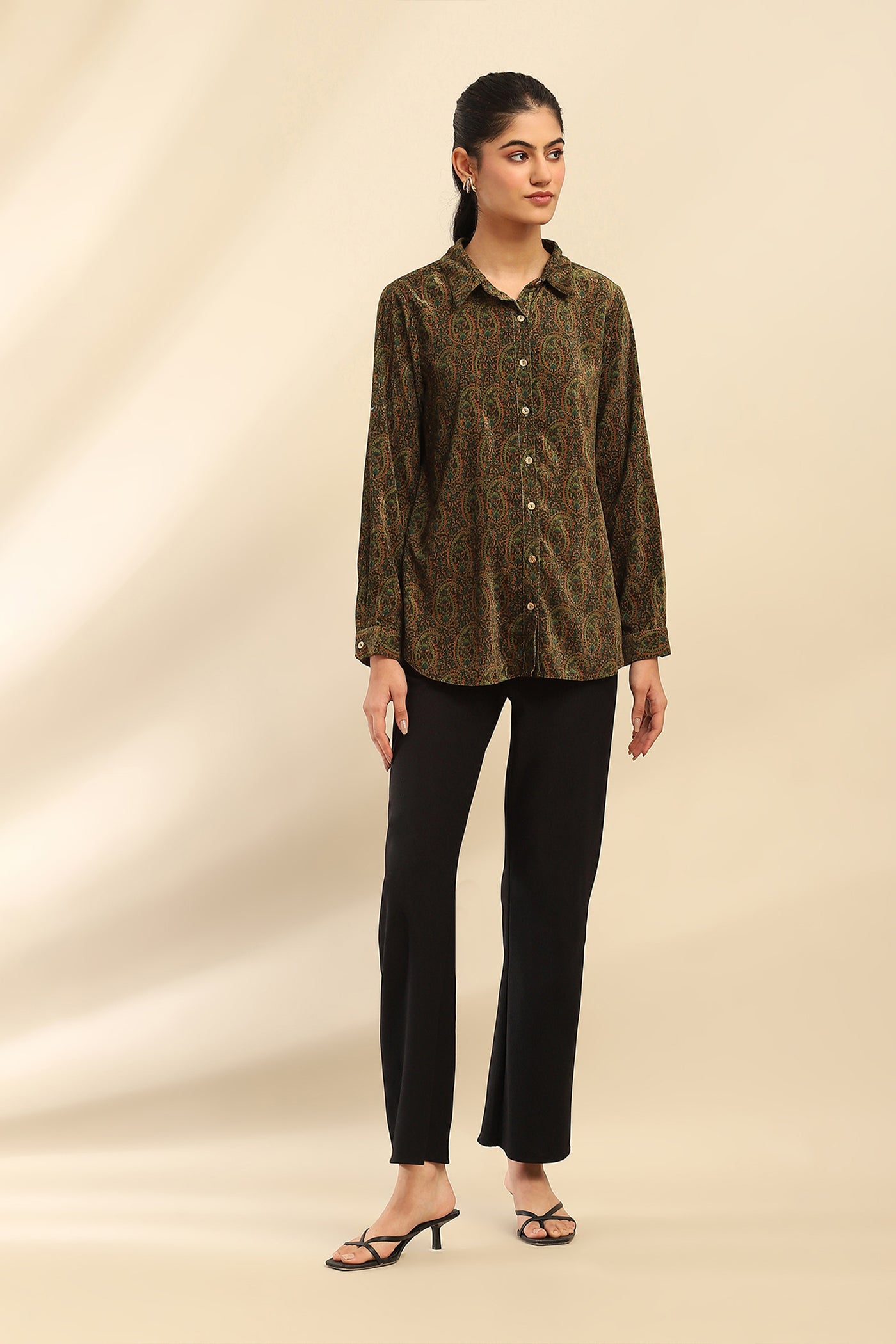 Aarke Ritu Kumar Green Kirani Velvet Shirt indian designer wear online shopping melange singapore