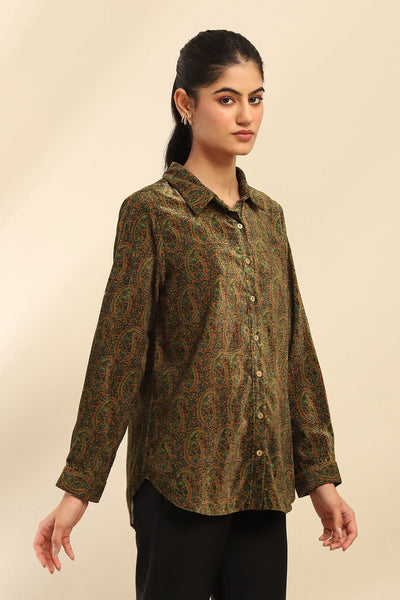 Aarke Ritu Kumar Green Kirani Velvet Shirt indian designer wear online shopping melange singapore