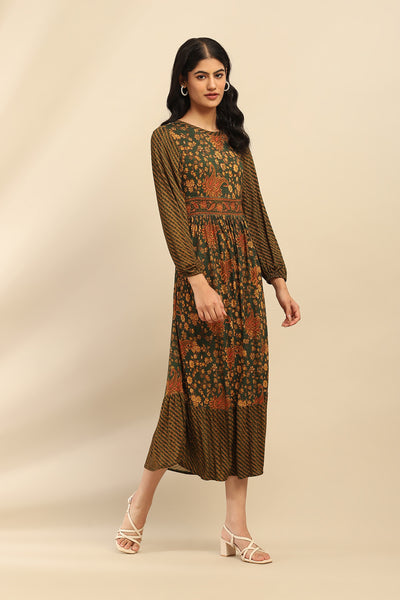 Aarke Ritu Kumar Green Meadow Midi Dress indian designer wear online shopping melange singapore