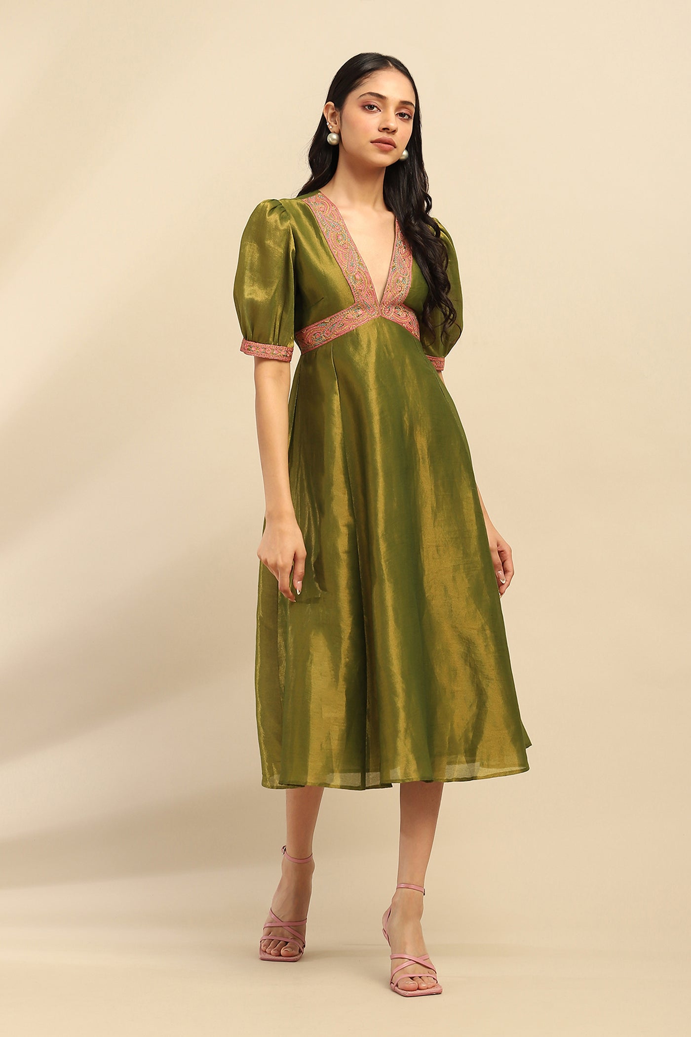 Aarke Ritu Kumar Green Sitara Midi Dress indian designer wear online shopping melange singapore