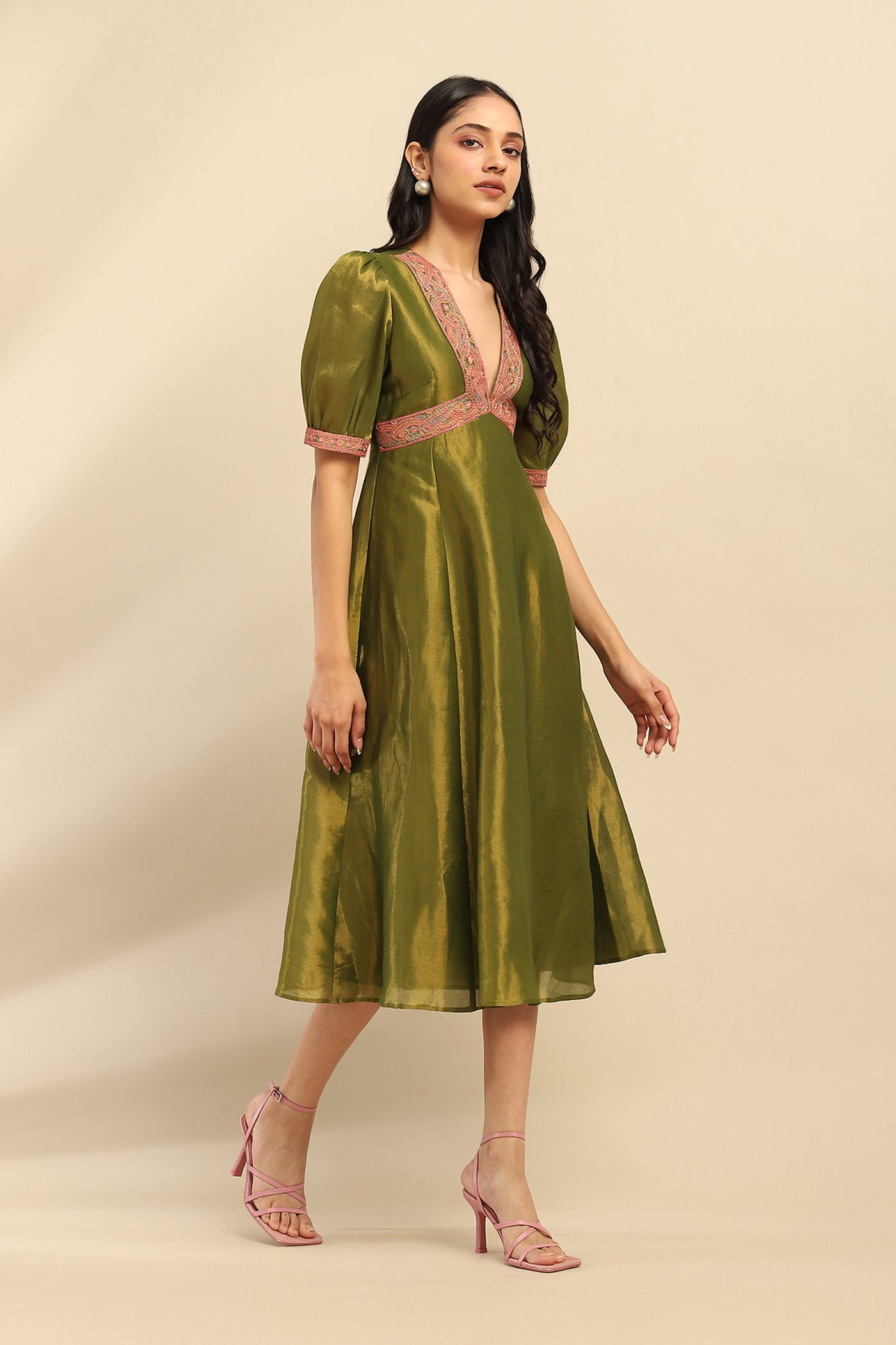 Aarke Ritu Kumar Green Sitara Midi Dress indian designer wear online shopping melange singapore