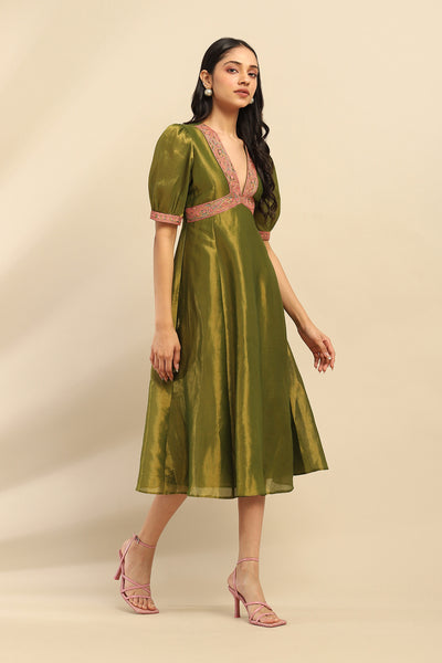 Aarke Ritu Kumar Green Sitara Midi Dress indian designer wear online shopping melange singapore