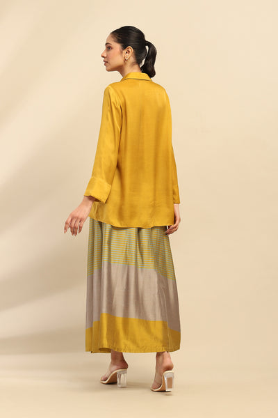 Aarke Ritu Kumar Lime Green Camellia Shirt With Skirt Co-Ord Set indian designer wear online shopping melange singapore