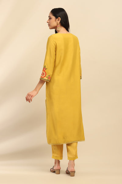 Aarke Ritu Kumar Lime Green Flora Kurta With Pant And Dupatta indian designer wear online shopping melange singapore