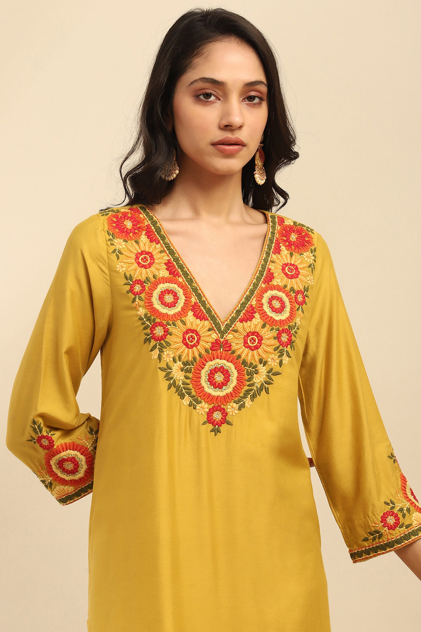 Aarke Ritu Kumar Lime Green Flora Kurta With Pant And Dupatta indian designer wear online shopping melange singapore