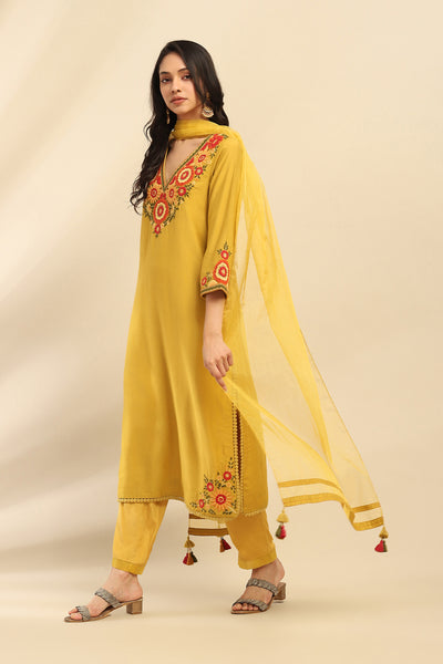 Aarke Ritu Kumar Lime Green Flora Kurta With Pant And Dupatta indian designer wear online shopping melange singapore