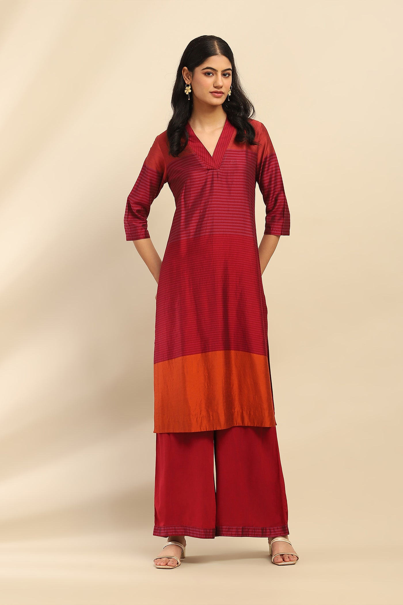 Aarke Ritu Kumar Magenta Camellia Kurta With Palazzo indian designer wear online shopping melange singapore
