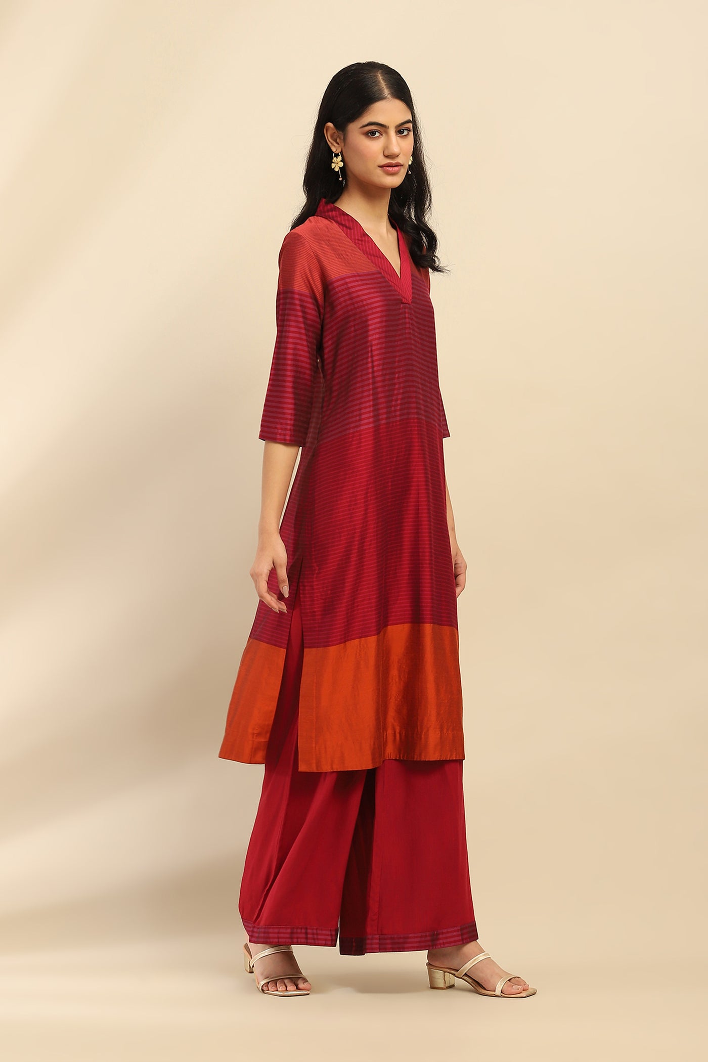 Aarke Ritu Kumar Magenta Camellia Kurta With Palazzo indian designer wear online shopping melange singapore
