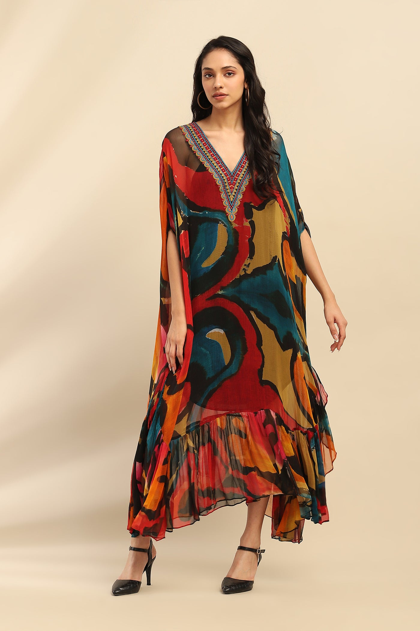 Aarke Ritu Kumar Multi Color Laurelle Kaftan Dress With Camisole indian designer wear online shopping melange singapore