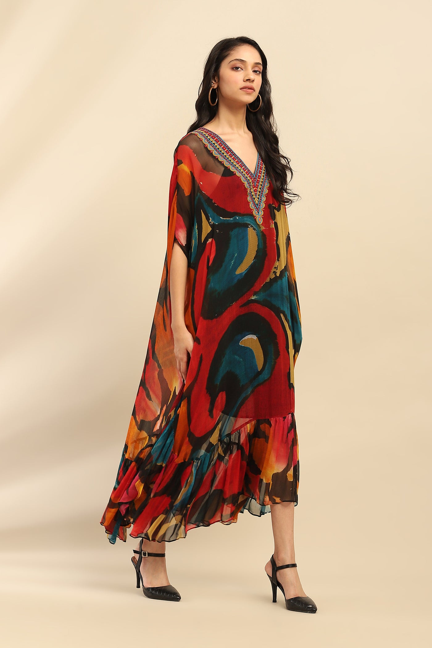 Aarke Ritu Kumar Multi Color Laurelle Kaftan Dress With Camisole indian designer wear online shopping melange singapore